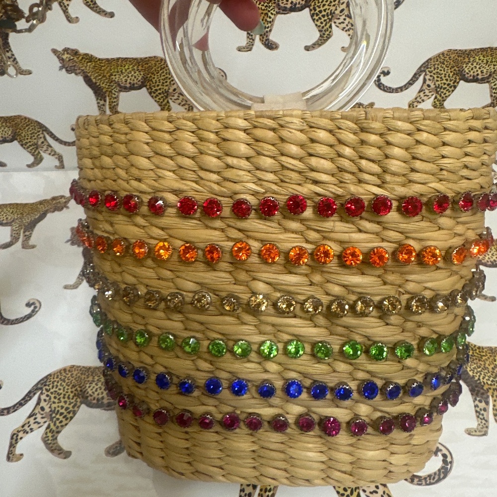 NWOT Poolside Rainbow crystal raffia bag